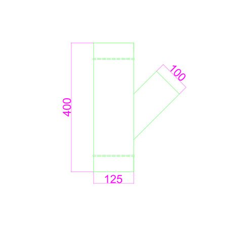 Steel Duct Y with 125mm straight and 100mm branch rolled edge ends