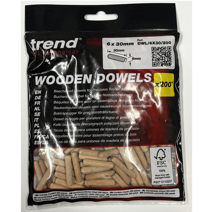Trend Dowel 6mm x 30mm pack of 200