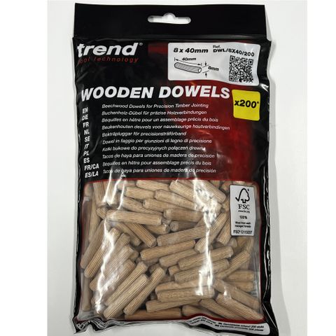 Trend Dowel 8mm x 40mm pack of 200