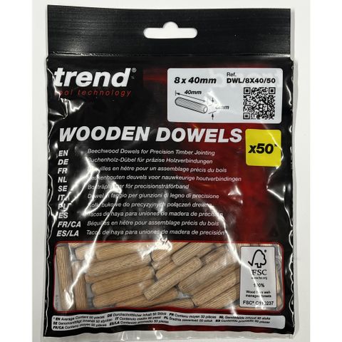 Trend Dowel 8mm x 40mm pack of 50