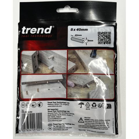 Trend Dowel 8mm x 40mm pack of 50