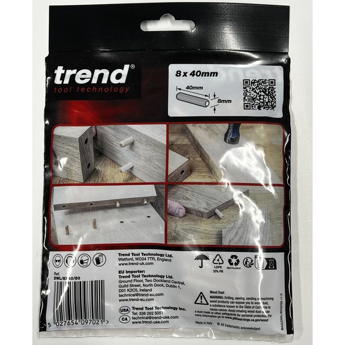 Trend Dowel 8mm x 40mm pack of 50
