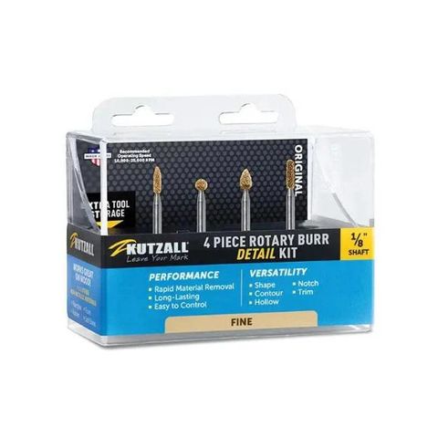 Kutzall 4 Piece Rotary Burr Fine Detail Kit for 1/8" Grinders