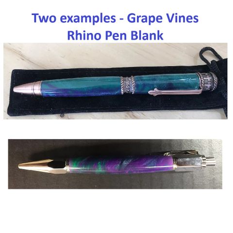 Resin Pen Blank - 22 x 22 x 127mm - Grape Vines Rhino Pen Blank