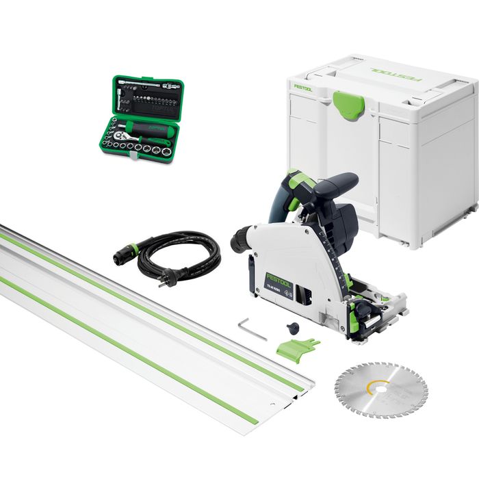 Festool TS 60 KEBQ-Plus plunge saw 1400 rail with free 41 pce socket & bit set