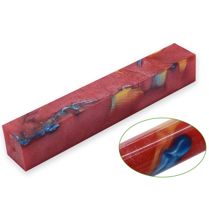 Pearl Resin Pen Blank - 20 x 20 x 130mm - red, blue, gold