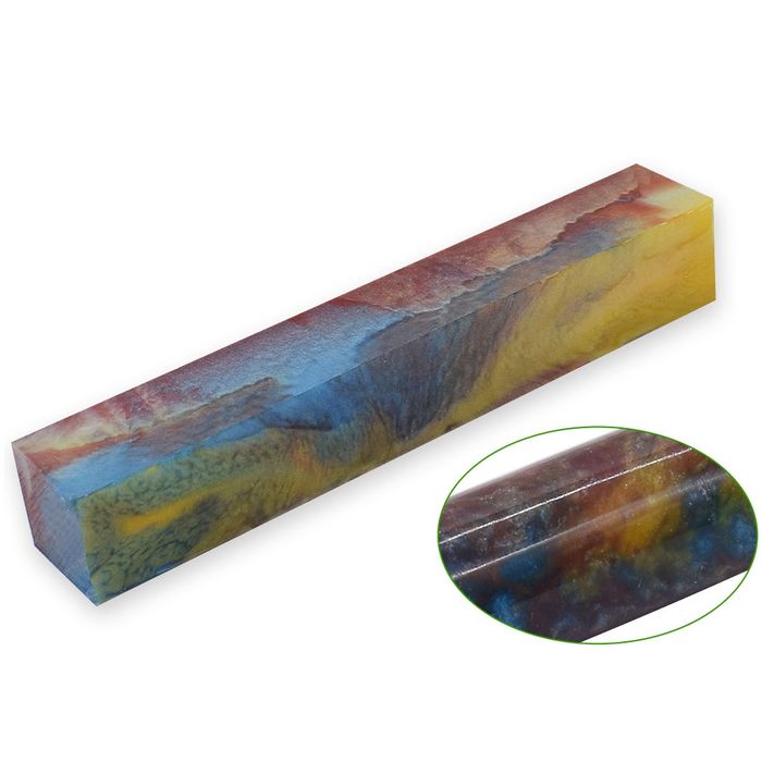 Pearl Resin Pen Blank - 20 x 20 x 130mm - carmine, blue, green & gold