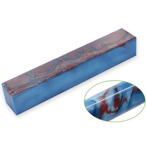 Pearl Resin Pen Blank - 20 x 20 x 130mm - blue & dark red