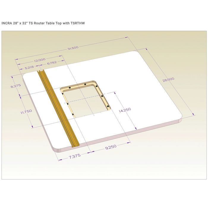 Incra 28" X 32" TS Router table top with mounting plate & hardware
