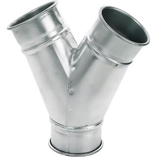 Steel Duct 150mm Y Branch to 2 x 100mm with rolled edge ends
