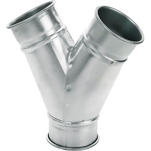 Steel Duct 150mm Y Branch to 2 x 100mm with rolled edge ends