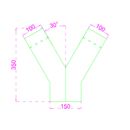 Steel Duct 150mm Y Branch to 2 x 100mm with rolled edge ends