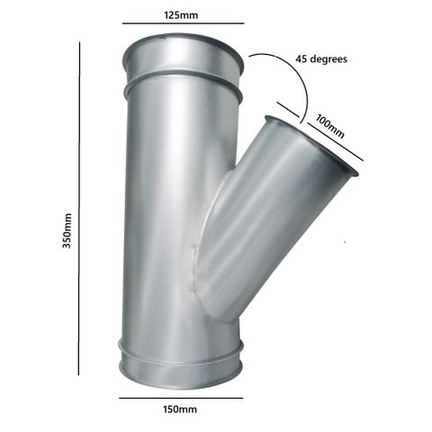 150mm Steel Duct Y Branch with 125mm and 100mm branch