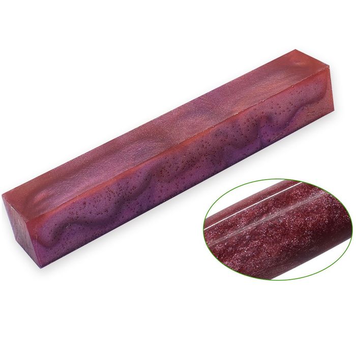 Pearl Resin Pen Blank - 20 x 20 x 130mm - red & purple