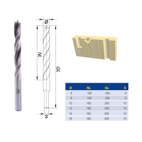 Fisch Wood Twist Drill, 160m long cut, 6 piece set, wood box ^