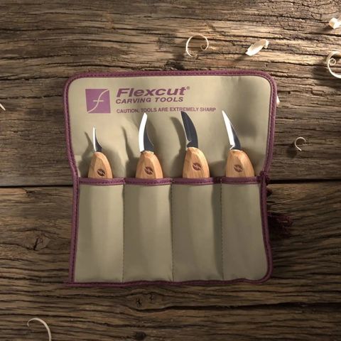 Flexcut Premium 4 Piece Carving Knife set + tool roll