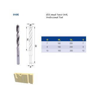 Fisch HSS Brad Point Drill, 10mm, 160mm long cut