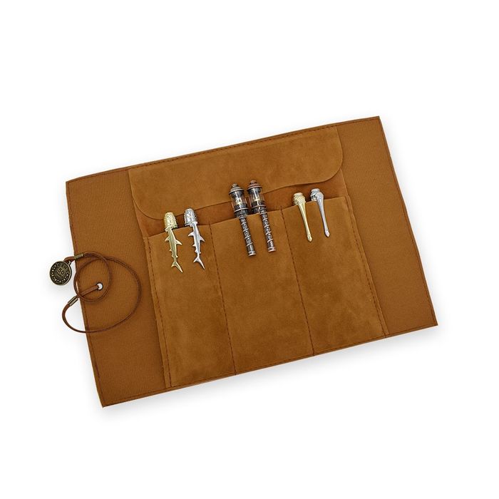 Brown PU Leather Roll Up Pen Case