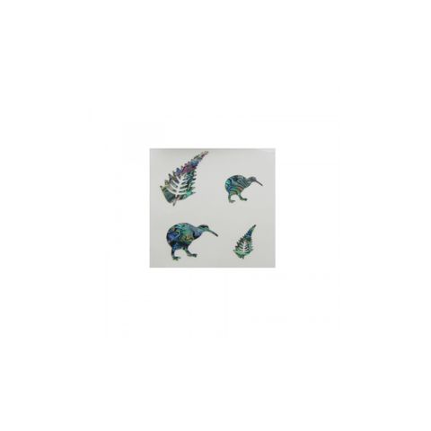 Paua Theme Stickers Kiwis and Ferns 4 pce