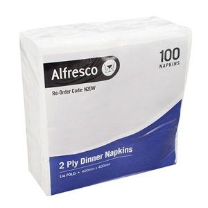 2ply DINNER REDIFOLD WHITE NAPKIN ALFRESCO x 100 (10)