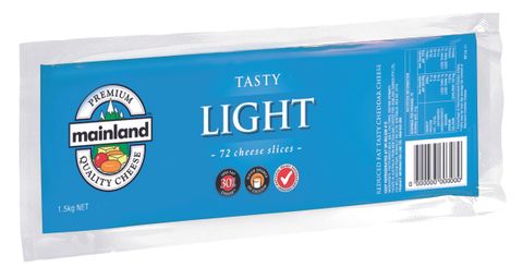 MAINLAND SLICED LIGHT TASTY CHEESE GFREE 1.5kg (8)