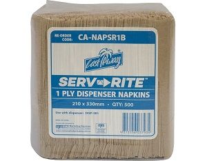 1ply BROWN RECYCLED SEVRITE DISP NAPKIN CAWAY x 500 (12)