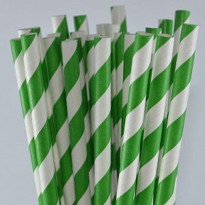 GREEN WHITE STRIPE STRAWS FFRIENDLY x 250 (10)