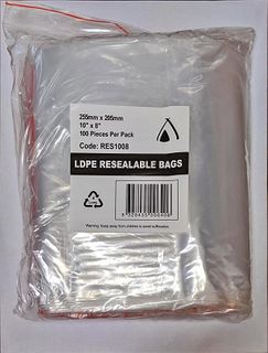 RESEALABLE LDPE BAG 305 x 205mm 50um x 100 (10)