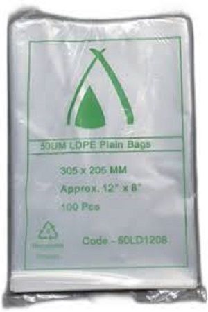 BAG PLASTIC LDPE 305 x 205mm 50um x 100 (10)