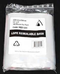 RESEALABLE LDPE BAG 180 x 100mm 50um x 100 (10)
