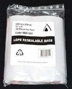 RESEALABLE LDPE BAG 180 x 100mm 50um x 100 10