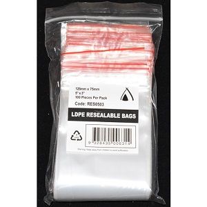 RESEALABLE LDPE BAG 125 x 75mm 50um x 100 (10)