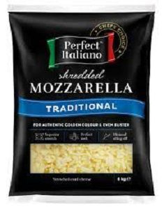 Shredded Mozzarella Cheese in a Plastic Container Stock Photo