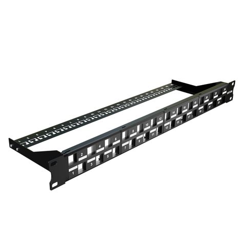 CERTECH 1RU 19" 24 Port Unloaded Staggered Patch Panel, with Rear Support Bar