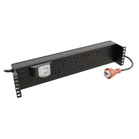 CERTECH Horizontal 2RU PDU, 10 x 10 Amp 3 Pin Outlets w/ Captive 15 Amp Plug