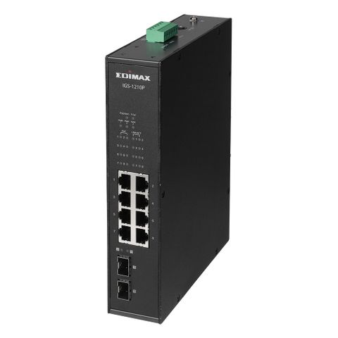 EDIMAX 8 Port Gigabit Industrial PoE Switch w/ 2 SFP Ports, DIN-Mount (240 Watt)