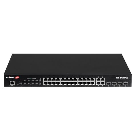 EDIMAX Industrial Surveillance VLAN 24-Port Gigabit PoE+ Web Smart Switch w/ 4 Gigabit RJ45 & SFP Combo Ports