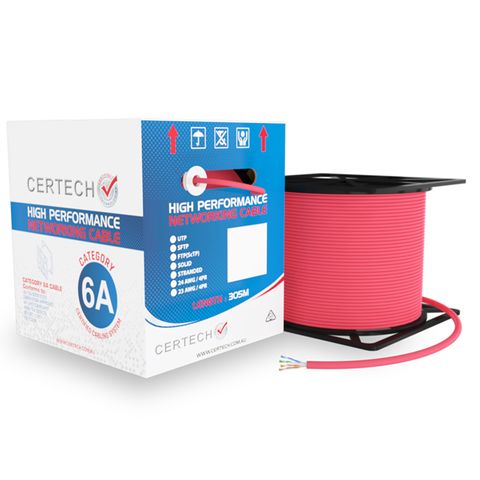 305M Cat6A U/UTP Solid Cable, Red LSZH Jacket