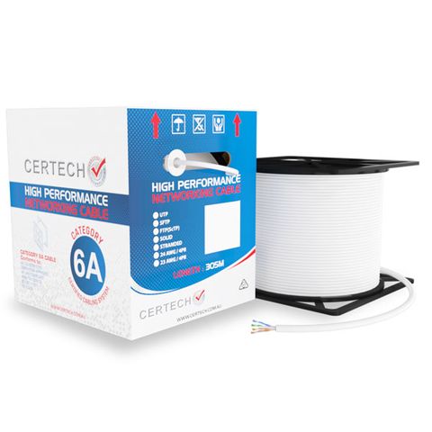 CERTECH 305M Cat6A 10G U/UTP Solid Cable, White LSZH Jacket