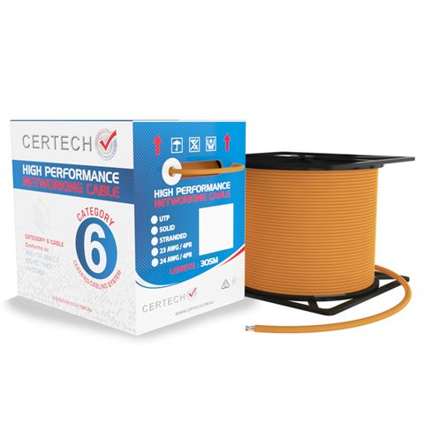 CERTECH 305M Cat6 U/UTP Solid Cable, Orange LSZH Jacket