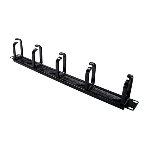 19" 1RU Metal Cable Management Bar with Brush Entry, 75mm Deep