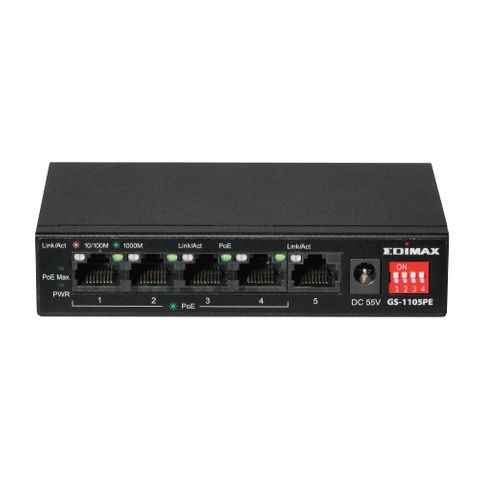 EDIMAX Long Range 5-Port Gigabit Switch with 4 PoE+ Ports & DIP Switch