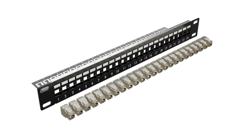 CERTECH 24 Port 1RU Cat6A STP Patch Panel, Complete with 24 x Cat6A Keystone Jacks