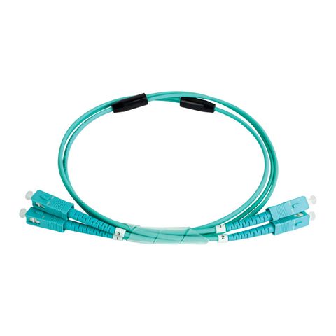 CERTECH Duplex Stainless Steel Armoured Fibre Patch Lead, SC-SC OM4, Aqua LSZH Jacket, 10m