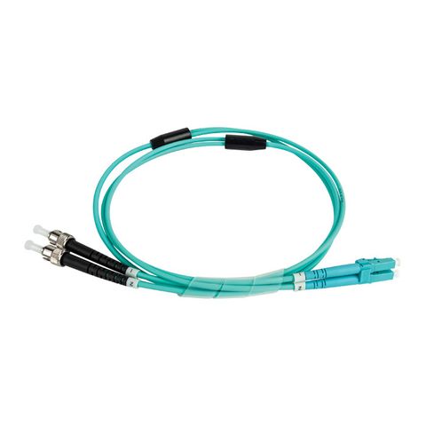 CERTECH Duplex Stainless Steel Armoured Fibre Patch Lead, LC-ST OM4, Aqua LSZH Jacket, 12.5m
