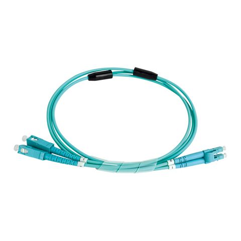 CERTECH Duplex Stainless Steel Armoured Fibre Patch Lead, LC-SC OM4, Aqua LSZH Jacket, 15m