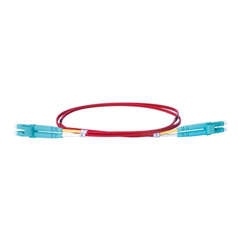 LC-LC OM4 Duplex Fibre Lead, Red LSZH Jacket - 1m
