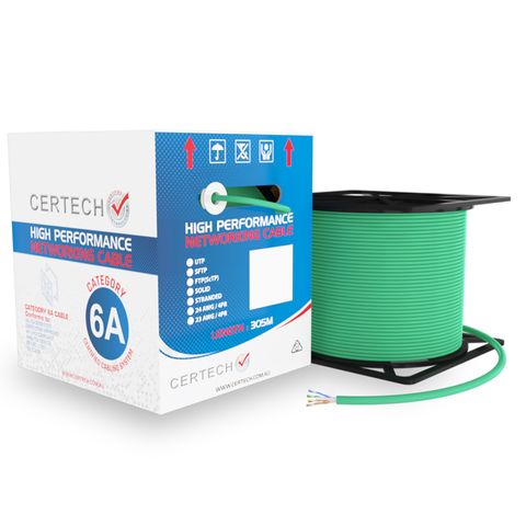 CERTECH 305M Cat6A 10G S/FTP Solid Cable, Green LSZH Jacket