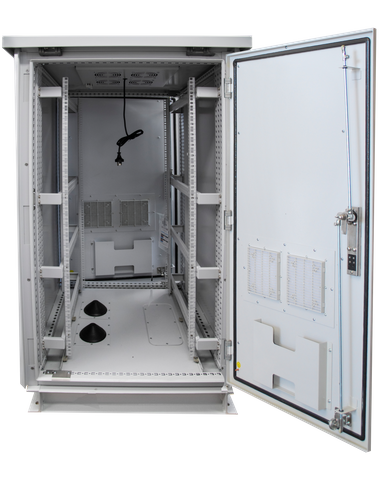 CERTECH 18RU 1000m Deep Outdoor Freestanding Cabinet w/ Front & Rear Doors. IP45 Rated, Grey
