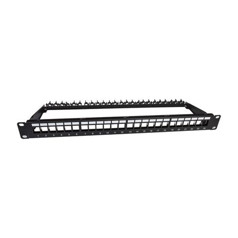 CERTECH 1RU 19" 24 Port Unloaded Patch Panel and Rear Cable Support Bar with Cable Retention Clips